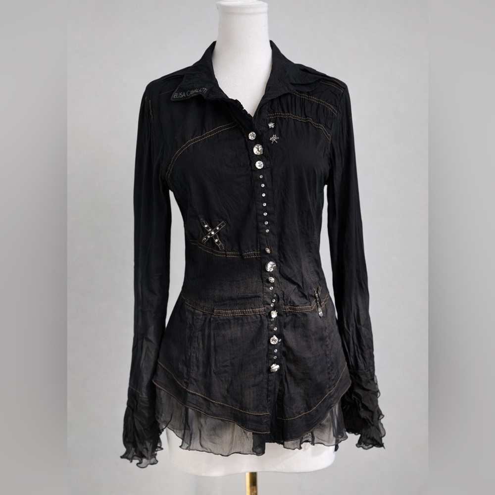 Elisa Cavaletti Black Sheer Button-Up Shirt | Italian Designer Whimsigoth Top M